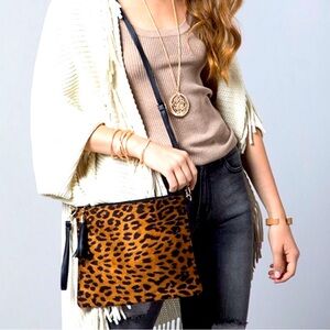 Leopard animal print clutch crossbody purse